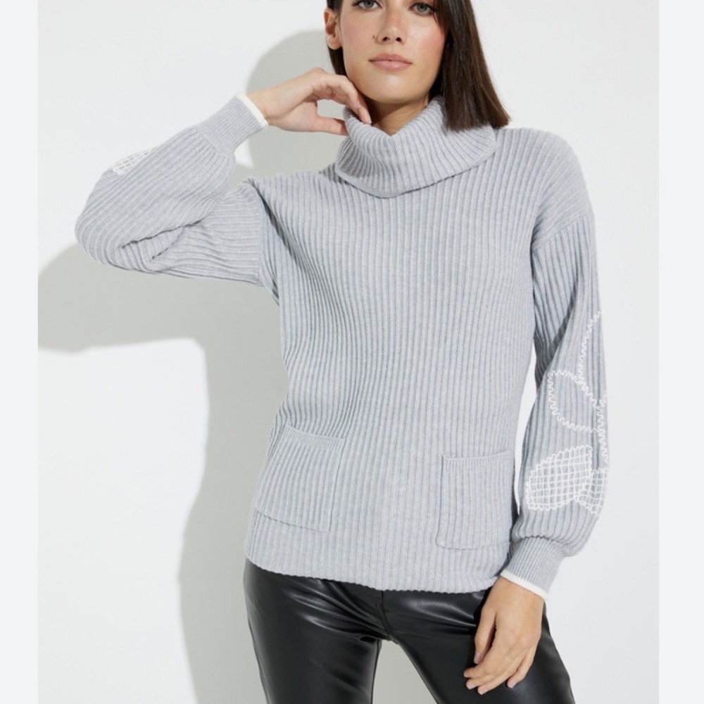 Alison Sheri Ribbed Knit Sweater Medium Pullover Embroidery Classic Graceful
